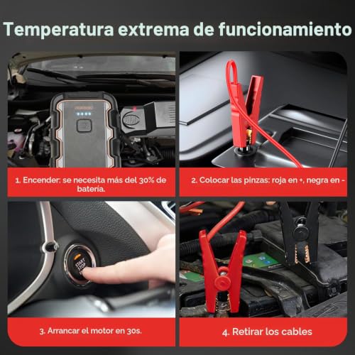 Miniatura 6 de Arrancador de Batería de Coche 7000A, para Gas 8.0L/Diésel 6.0L, 12V Arrancador de Coche Portátil con Carga Rápida USB y Pinzas para Batería, Funciona en Frío Extremo, para Auto, Moto, Bote, Camping
