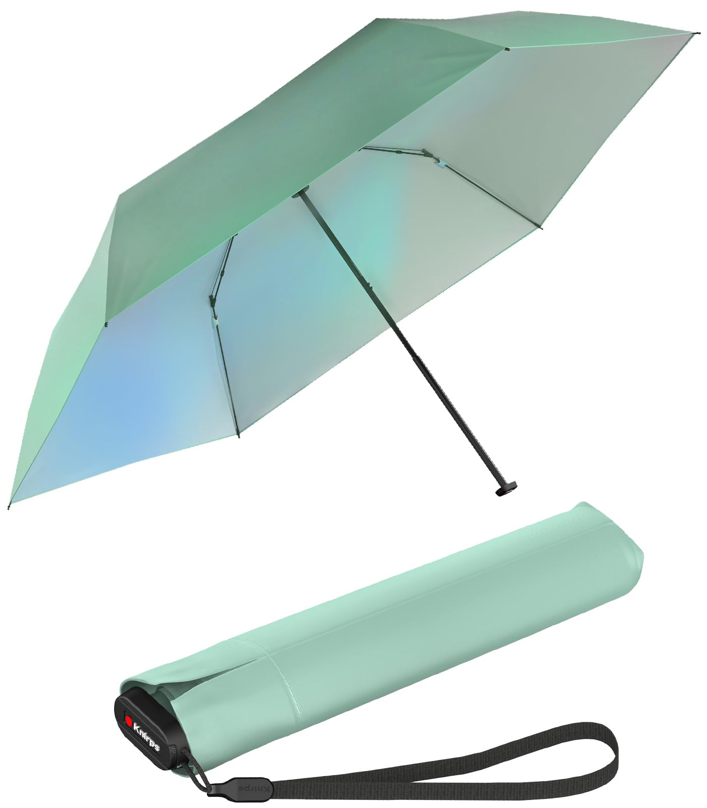 Knirps US.050 Parapluie de poche ultra léger et fin manuel avec protection contre les UV et la chaleur avec revêtement irisé – Menthe