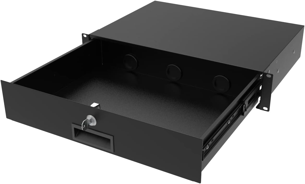 2U Server Cabinet Case 19 Inch Rack Mount Lockable Drawer with Key, 12.6 Inch Depth (2U)