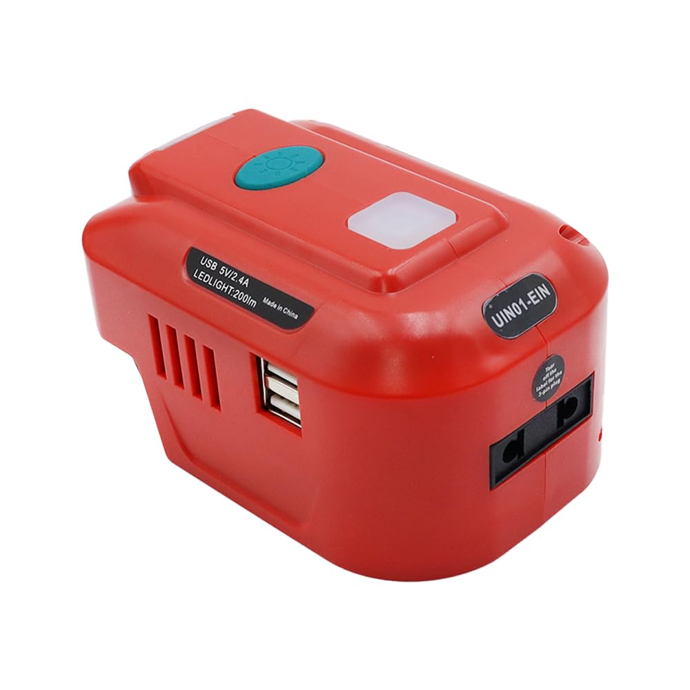 Sarini Convertidor de Voltaje para inversor de batería Einhell de 18 V,Adaptador de batería de CC de 18 V a CA de 220 V con 2 Puertos USB y luz de Trabajo