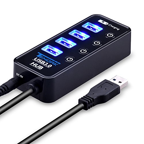 Usb 3.0 Hub, Tendak Usb Hub With 4 Usb 3.0 Data Ports + 1 Usb Smart Charging Port And Power Supply Adapter With Individual On/Off Port Switches For Ps4 Pro Ps4 Slim Xbox One #TOP2