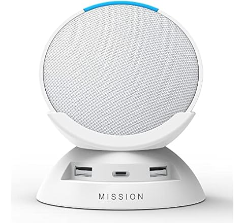 Echo Pop Bundle: Includes Echo Pop | Glacier White & Made For Amazon Stand with USB-C and USB-A charging ports | Glacier Wh…