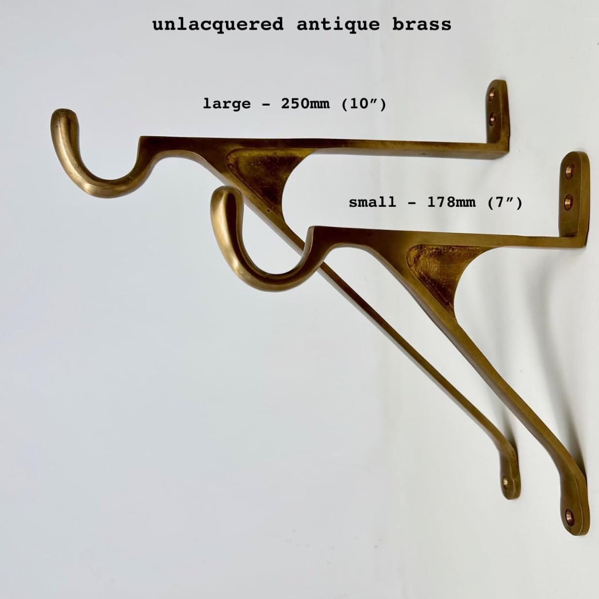 UNLACQUERED Chunky Hanging Hook Bracket (Aged Brass, Small)