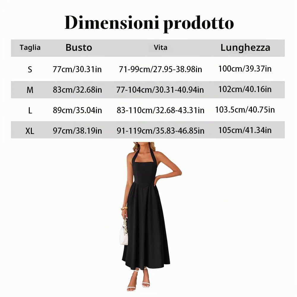Vestito Donna Senza Maniche Sexy Scollo a Quadrato Maxi Lunga Estivi Orlo a Volant Abito da Festa Cocktail Sera(Nero/L)