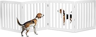 Extra Wide Dog Gate 82 x 24 Inch Freestanding Indoor Pet Door for House Doorways Stairs Halls, Foldable Wood Safety Fence 4 Panels, White