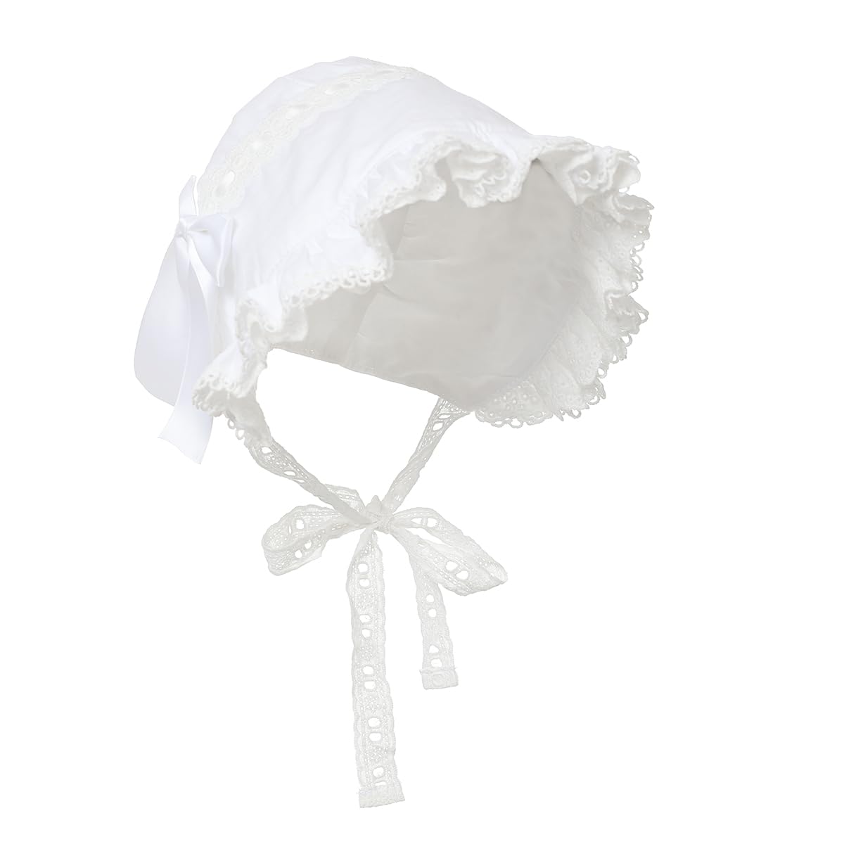 BPURB Victorian White Lace Bonnet Hat for Women Ladies Handmaid Medieval Colonial Costume Accessory Cotton (White-1) - Image 2
