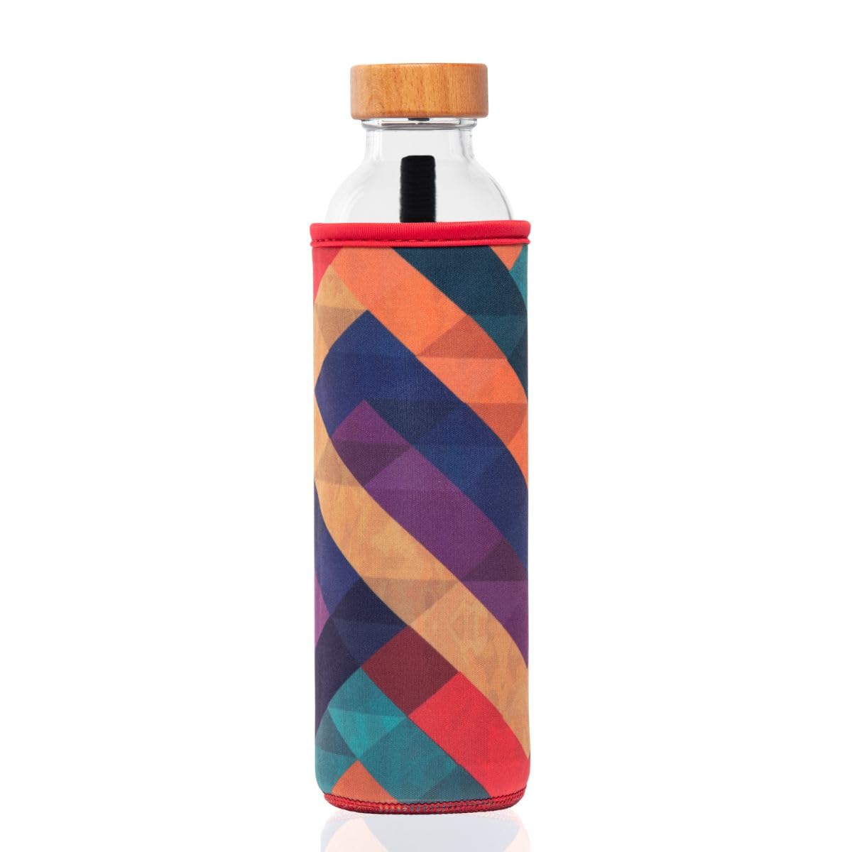 FLASKA | Botella de Agua de Vidrio | 500ml | Sin BPA | Tapa a Rosca | Funda de Neopreno | Ideal para Deporte, Oficina, Yoga | Estructura el Agua | Geometric