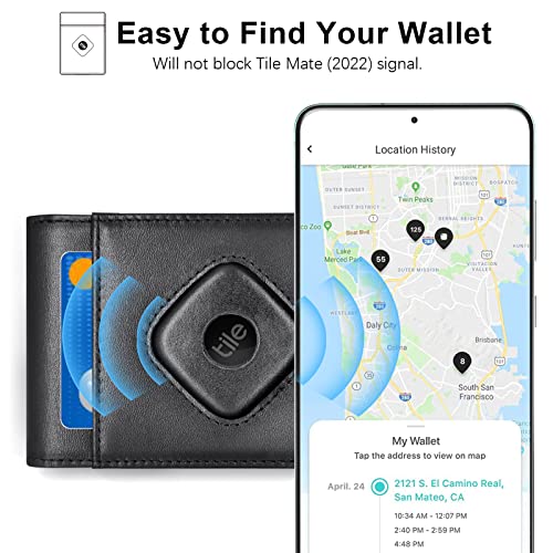 Wallet for Tile Mate (2022), Cash Pocket Version, RFID Blocking Genuine Leather Bifold Wallet with Gift Box (Not Include Tracker)4