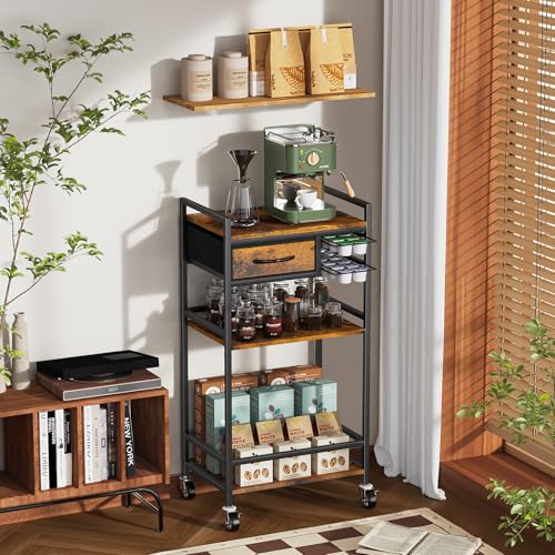 Housolution 4-Tier Coffee Bar Cart with Storage, 33" H Coffee Station Cabinet with Pod Drawers for Nespresso Vertuo, Mini Toaster Oven Stand Table for Home, Kitchen, Living Room (Rustic Brown) Housolution 4-Tier Coffee Bar Cart with Storage, 33" H Coffee Station Cabinet with Pod Drawers for Nespresso Vertuo, Mini Toaster Oven Stand Table for Home, Kitchen, Living Room (Rustic Brown)