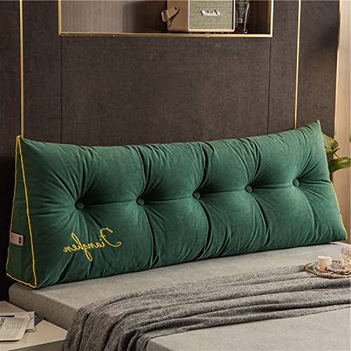 CHENGH Headboard Backrest Reading Pillows Triangular Wedge Pillow Back Cushion Letter Embroidery Reading Support Pillows Daybed Removable Washable,Darkgreen-120×50×20cm