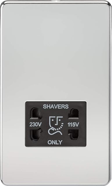 Knightsbridge SF8900PC Screwless Dual Voltage Shaver Socket in Polished Chrome with Black Insert, 5.0 mm*148.5 mm*87.5 mm