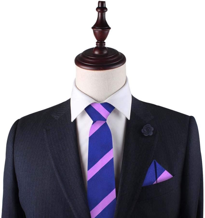 Navy Purple Stripe Skinny Tie | Wedding Neckties | Mens Work Ties | 5 Yr Warranty