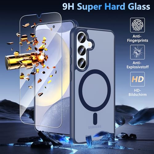Image of OWKEY for Galaxy S24|S25 Case 6.2'',Magnetic Samsung Galaxy S24 /S25 Case for Magsafe with Tempered Glass Screen Protector, [Shockproof Military] Translucent Back Slim Bumper Cover S24 S25 Case, Blue
