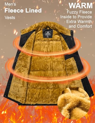 MAGCOMSEN Herren Outdoor Weste Winter Fleeceweste Warme Stehkragen Übergangsjacke Männer Gefüttert Winter Jacken Angeln Wandern Gilet Schwarz M