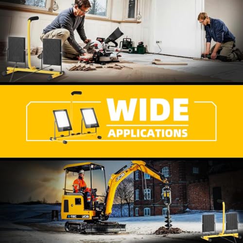 Projecteur Portable Avec 2 Têtes Réglables, Lampe De Travail LED 12 000 Lm,De Chantier IP66 6500 K Avec Prise De Cordon De 9,8 Pieds Et Interrupteur For La Construction D'ateliers Et De Garages – vue 7