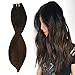 Produktbild Sunny Ombre Clip in Extensions Echthaar Naturliche Schwarz zu Dunkelbraun 18"/45cm Remy Voller Kopf Haarverlangerung Clips Echthaar 120gramm