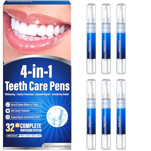 Selfea Teeth Whitening Pen - 35% Carbamide Peroxide Stain Removal 4 Whitening Pens + 2 Remineralizing Pens Enamel Repair Anti-Cavity Sensitive Teeth Care 6 x 0.13 fl oz(Cardamom)