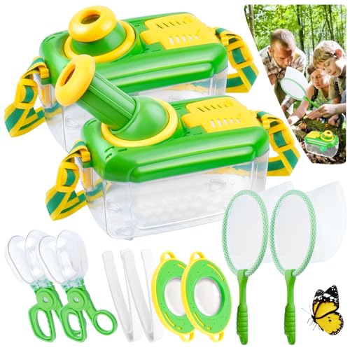 JYNTERPLAY 2Pack Bug Catcher for Kids Insect Catching Kit 360° Rotating Viewing Angle with Butterfly Net Tweezer Magnifying Glass Clamp Outdoor Explorer Activities for Age 3-5 5-8 8-12