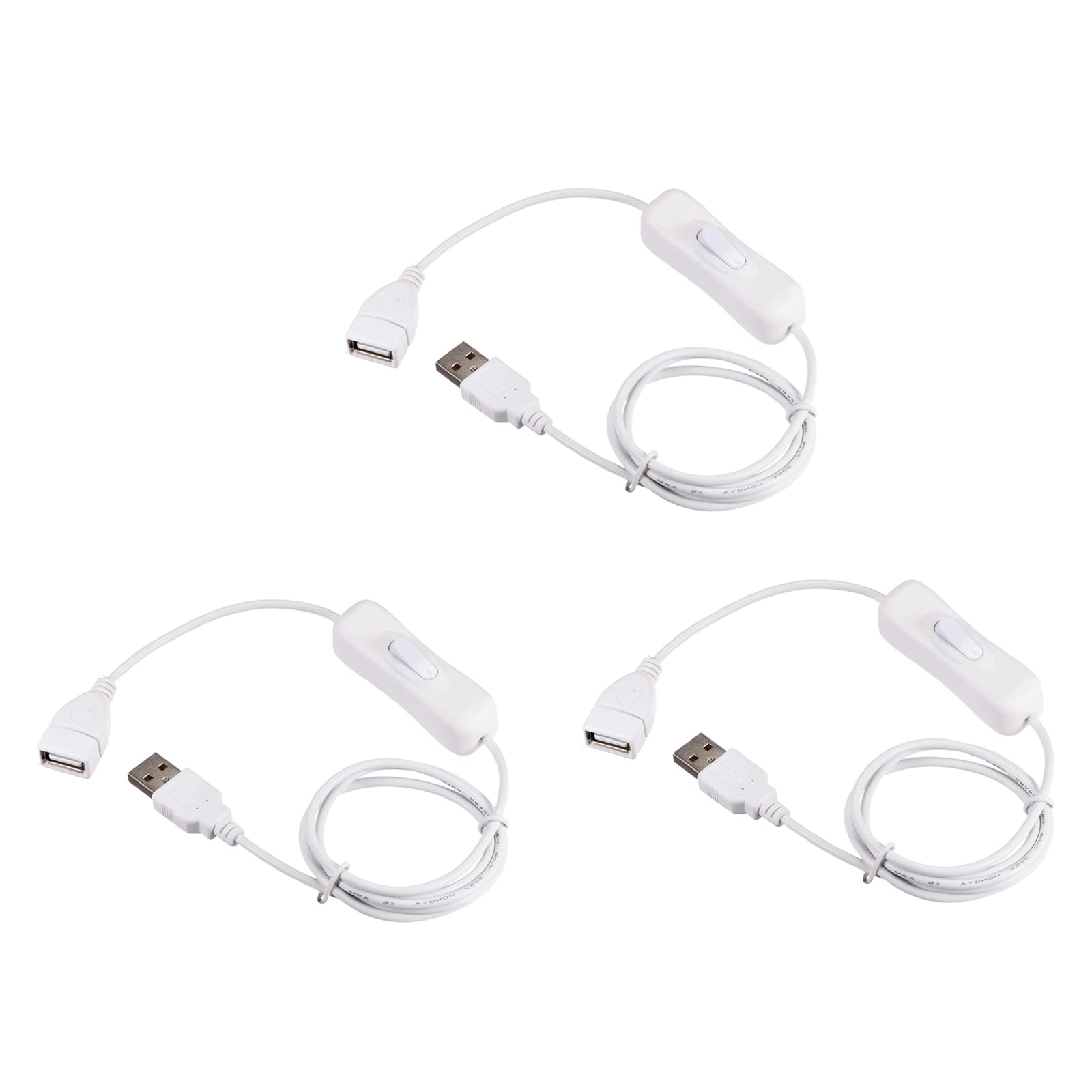 YOKIVE 3 PCS USB Cable with ON/Off Switch, Male to Female Extension Cord, Reduced Wear, Great for Home, Studio, Office (White, 1M / 3.28-Feet)