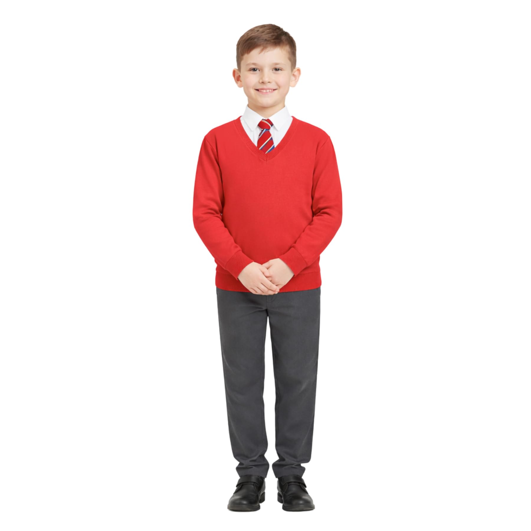 A2z 4 Kids Boys Red Kids School Jumper V Neck Sweatshirt - V Neck Jumper 13-14