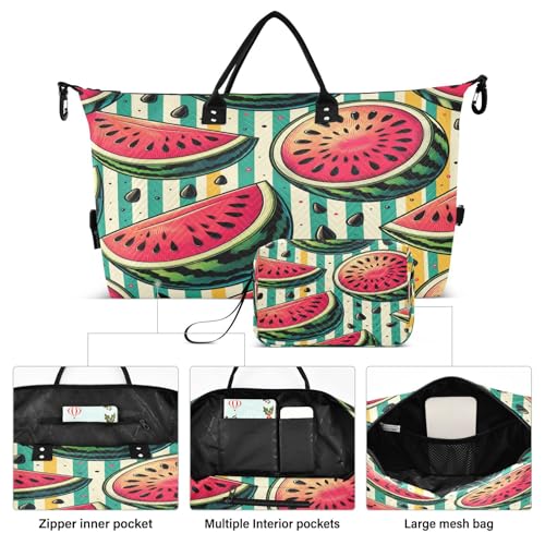 Large Foldable Travel Duffel Bag, Waterproof Gym Bag for Men & Women, Carry-On Luggage Weekender Overnight Bag, Sweet Watermelon2