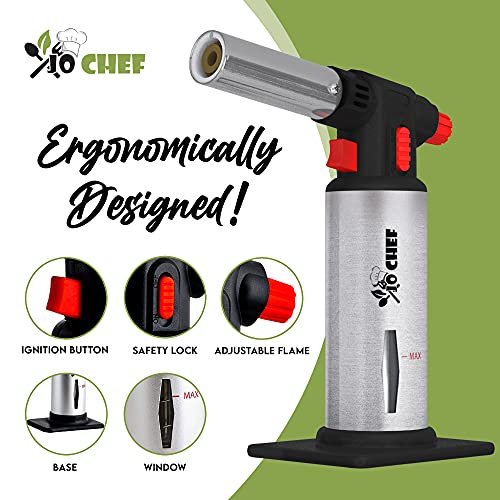 Kitchen-Torch-With-Butane-included-Refillable-Butane-Torch-With-Safety-Lock-Adjustable-Flame-Fuel-gauge-Culinary-Torch-Creme-Brulee-Torch-for-Cooking-Food-Baking-BBQ-2-Cans-Included