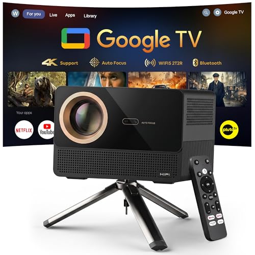 Image of Smart 4K Projector with WiFi and Bluetooth,3500 ANSI High Brightness,Official Licensed Google TV,Auto Focus,Dolby Audio Movie Cinema for Bedroom Home Theater & Outdoor