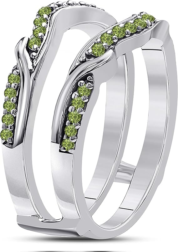 J.F 1Ct Round Cut 14k White Gold Plated Sterling Silver Engagement Wedding Enhancer Ring Guard with Created Green Peridot2