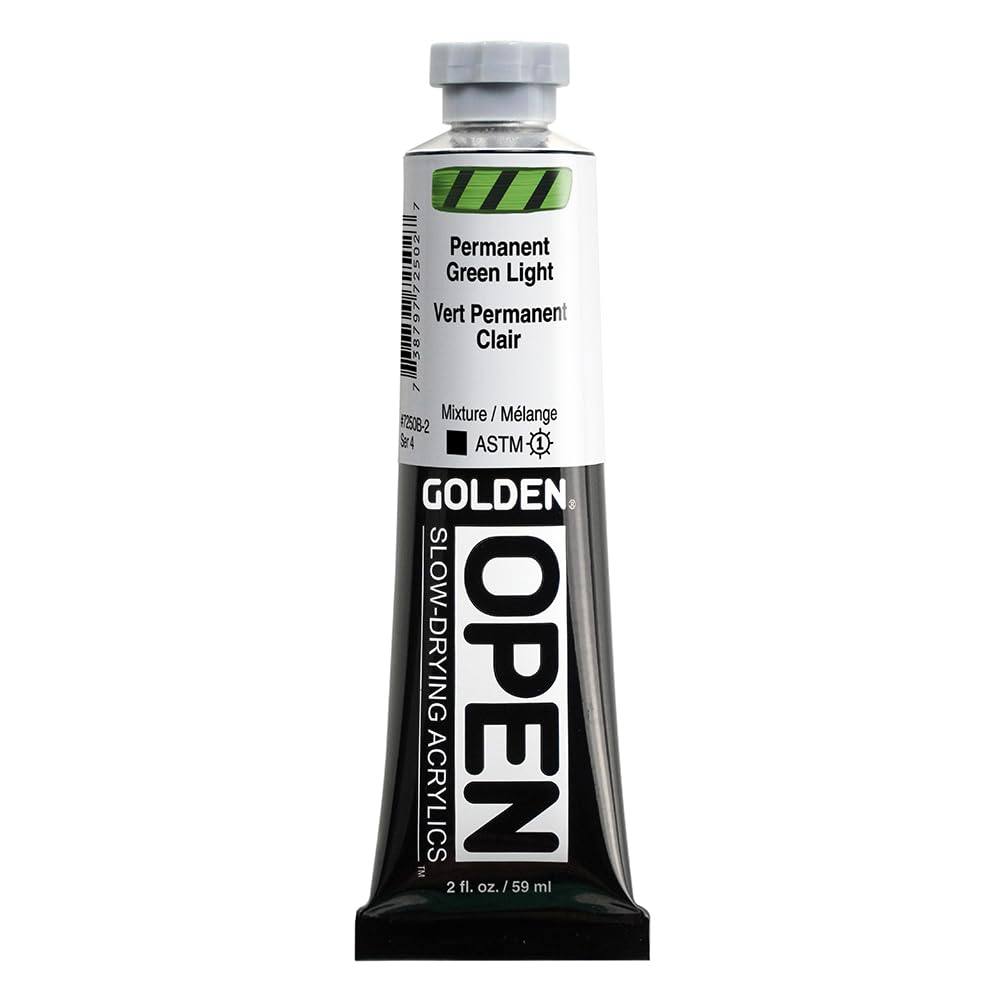 GOLDEN OPEN Slow-Drying Acrylics, Permanent Green Light, 2 fl. oz. Tube Permanent Green Light 2 Fl Oz (Pack of 1)