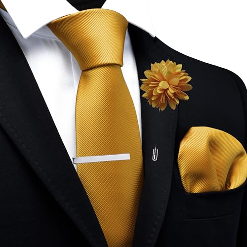 Image of Branduce 3.15 inch（8cm） Solid Formal Tie and Pocket Square Plain Necktie Lapel Pin and Tie Clip Set for Men