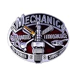 NCERYE MECHANIC Belt Buckle GUARANTEED PERFORMANCE Accessory, Western Cowboy Buckles for Men, Men’s Country Rodeo (Red MECHANIC)