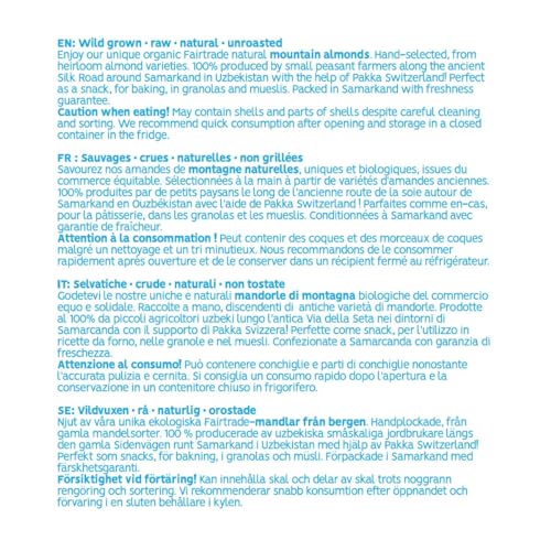 PAKKA - Bio Fairtrade Mandeln - rohe wilde Bergmandeln 1kg, Öko Mandelkerne mit brauner Haut, wildgesammelt direkt von Kleinbauern aus Samarkand in Usbekistan, vegan, Familienpackung, 1000g (1er Pack)