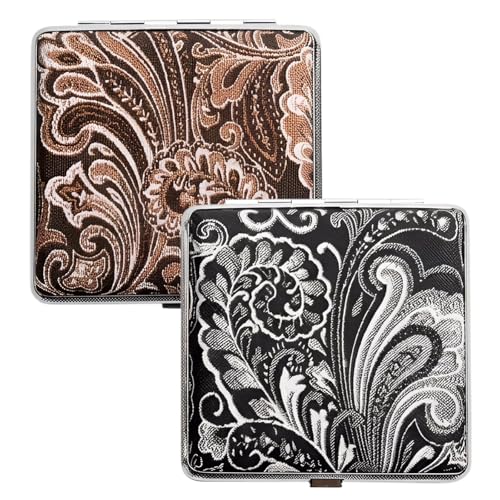 Ziyonix Lot de 2 Boite a Cigarette, Porte-Cigarettes Femme, Étui à Cigarettes en Métal pour 20 Cigarettes, Etui Cigarette Portable pour Homme Femme Cadeau (Marron + Noir)