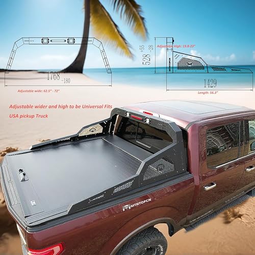 Image of Pickup Roll Bar with Military-Grade Design Compatible with Ford F150 Raptor Jeep Gladiator Chevy RAM Toyota Trucks | Heavy-Duty Overland & Offroad 4x4 | Adjustable Width (Steel 909213)