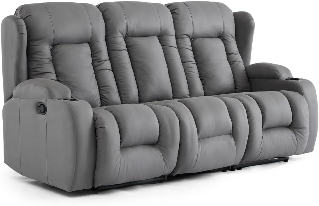 CAESAR 3 SEATER GREY TECHNOLOGY FABRIC MODERN MANUAL RECLINER SOFA