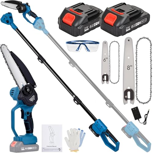 Cobuy 6/8" Cordless Pole Saw with Extension, 15 ft Reach