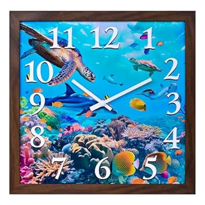 Coastal Nautical Indoor Outdoor Wall Decor Clock Large Underwater World Wall Clock Decorative for Patio Pool (14 Inch Blue)