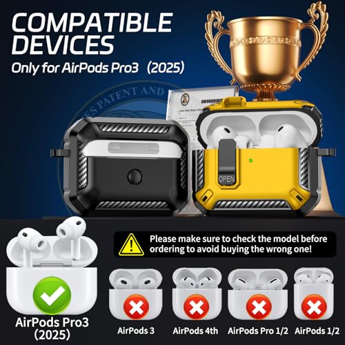 Image of for AirPods Pro 3 Case (2025 New), Secure Lock Cases Cover with Cleaning Kit & Keychain Compatible with Airpods Pro 3rd Generation Case for Men Women, Powerful Drop Protection