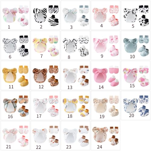1 Set Baby Hat Mittens Foot Covers Set Soft & Breathable Cotton Fabric Scratch Proof Design Unisex Infant Essential Scratches3