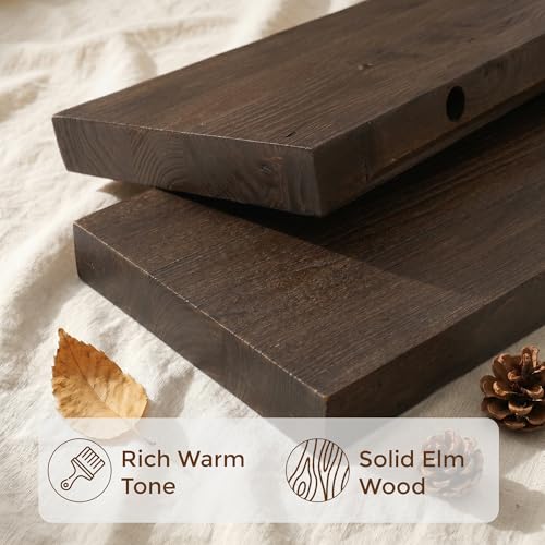 Image of Dreamland 72 Inch Floating Shelves for Wall, Solid Elm Wood Wall Shelves for Living Room, Bedroom, Kitchen, Bathroom, Wall Mounted Long Floating Shelf Set of 1, Walnut Color