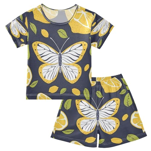 senya Short Sleeve Pajamas Sets Summer Cotton Sleepwear Butterfly Lemon Simple Stroke