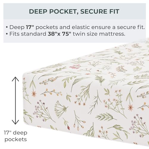 Image of Pobibaby Premium Twin Full Sheets Sets Kids Double Bed Sheets in Cotton Blend | Ultra-Soft Woodland Camping Print with Fitted Sheet, Flat Sheet & Pillowcases (Twin Zephyr Minnie)
