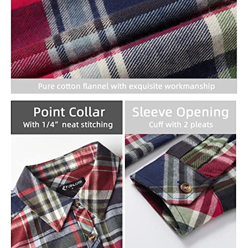 Fuinloth Women's Flannel Button Down Shirt, Plaid Long Sleeve 100% Cotton With Pocket 3 Red Black X-Large #TOP5