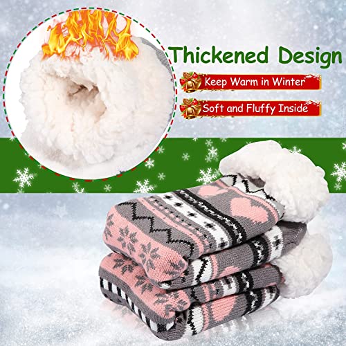 4 Pairs Christmas Women's Fuzzy Slipper Socks Fleece Christmas Slipper Socks Thick Warm Xmas Slipper Socks for Christmas Presents, Winter Party Supplies(Classic Style)4