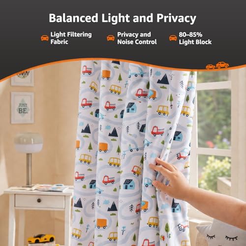 Image of Amazon Basics - Kids Room Darkening Digital Printed Window Curtains, 80-85% Room Darkening | 5 Feet |Set of 2| Digital Print | Kids Curtain |for Living Room and Bedroom | 115cmx 150cm, Design-Car