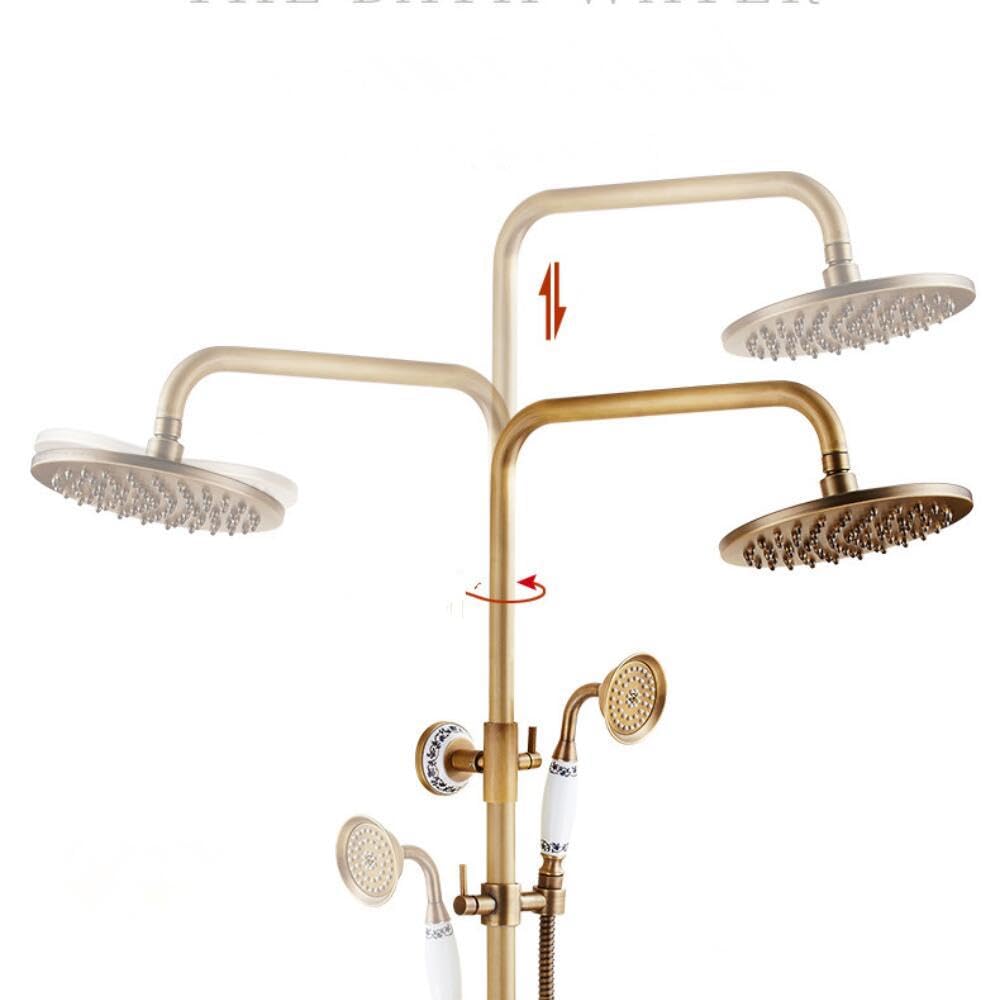 Set Doccia a Pioggia in Ottone Vintage da Parete con Miscelatore Manuale per Bagno e Vasca.