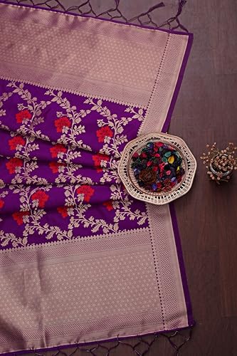 Image of DEVANGI Women's Woven Jacquard Banarasi Silk Printed Dupatta /Chunni with Meena Work, Width 1 Meter, Length 2.5 Meter