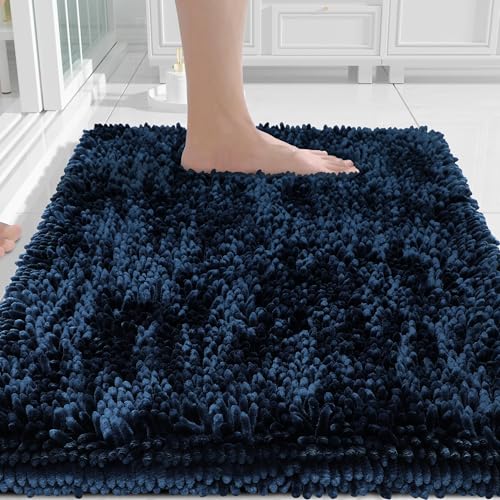 Image of Yimobra Chenille Bathroom Rugs Non Slip, Extra Thick Soft Absorbent Bath Rug, Machine Washable Quick Dry Bath Mat for Bathroom Floor, Tub and Shower, Home Decor Accessories, 24x17, Peacock Blue