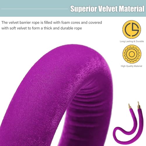 Corde de gestion de file d'attente lot de 2 velours violet 2.8m
