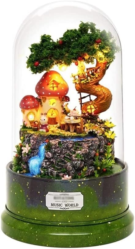 LZJN Desktop Music Box Rotating Music Box Mini Toy House Set with Furniture with LED Wooden Creative Mini House Music Boxes Best Gift Perfect Home Decor (Color : E)